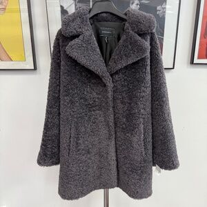 BCBGMAXAZRIA Faux Fur Coat Grey Charcoal SPL